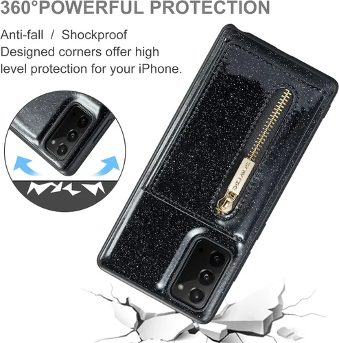 Vista 6 de Funda de teléfono para Samsung Galaxy Note 20 5G con protector de pantalla de vidrio templado y ranura para tarjeta de crédito, soporte