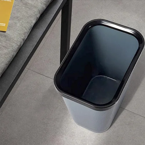 Vista 7 de Cesta de basura pequeña, paquete de 4 unidades, 2 galones/8 litros, color azul y gris, para oficina, dormitorio, baño y cocina, papelera de oficina