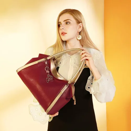 Vista 6 de Bolsos de cuero para mujer, bolsos de hombro con asa superior para mujer