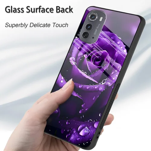 Vista 2 de Funda para Motorola Moto Edge 2022, cubierta trasera de vidrio templado con protector de pantalla, funda protectora a prueba de golpes para Motorola