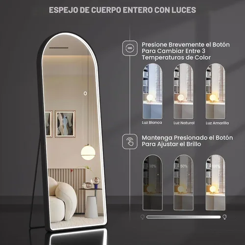 Vista 3 de Hasipu Espejo de Cuerpo Completo de 55" X 18" con Luces, Espejo LED de Arco con Marco Negro de Cuerpo Completo y 3 Temperaturas de Color y Brillo
