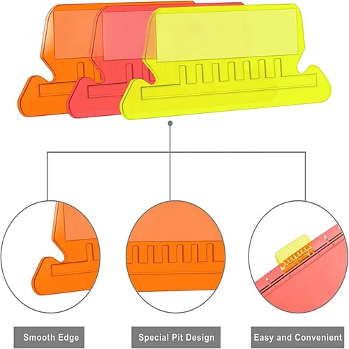 Vista 5 de Pestañas para carpetas de archivos, 60+120 juegos de pestañas colgantes multicolor con insertos, plástico transparente de 2 pulgadas para una