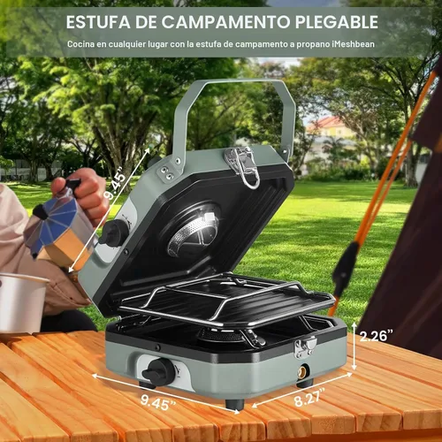 Vista 2 de Estufa de campamento de propano de 2 quemadores con parrilla, estufa portátil de propano de 16000 BTU con 2 quemadores ajustables e encendido