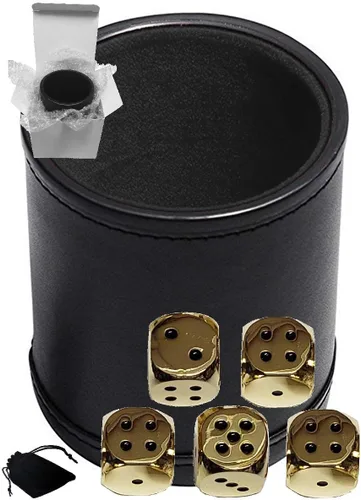 Vista 12 de Cyber-Deals Juego de dados de piel sintética negra con forro de fieltro negro de felpa + dados de metal de aleación de zinc de 0.630 pulgadas, caja