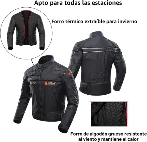 Vista 4 de BORLENI Chaqueta para motociclista, resistente al viento, equipo de protección de todo el cuerpo para motociclista Negro