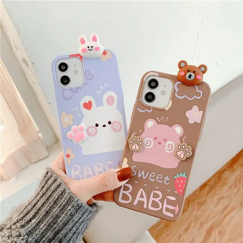 Vista 7 de Bonita funda de dibujos animados compatible con Samsung Galaxy S20, funda protectora de goma de silicona suave con personaje de muñeca de cachorro