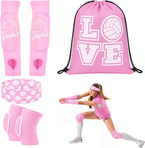 Vista 11 de Yinder 4 piezas de rodillera de voleibol y manga para brazo Accesorios de voleibol Incluye funda para el antebrazo, codera, guardamuñeca con Negro