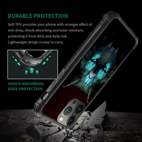 Vista 6 de CARLOCA Funda compatible con iPhone 13 Pro, diseño gráfico de identidad negra espiritual lobo, a prueba de golpes, antiarañazos, para iPhone 13 Pro
