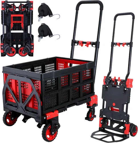 Vista 7 de JJSMKCH Carrito de mano plegable 2 en 1 con cesta plegable A-azul