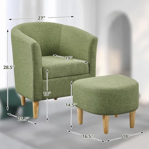 Vista 2 de DAZONE Silla Moderna de Mediados de Siglo, Silla de Acento Tipo Barril con Otomana, Juego Cómodo de Sillón con Reposapiés, Sillas Cómodas para Sala