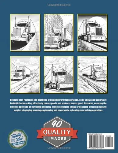 Vista 2 de Illustrated Style Big Rig Semi Trucks Coloring Book For Kids & Adults