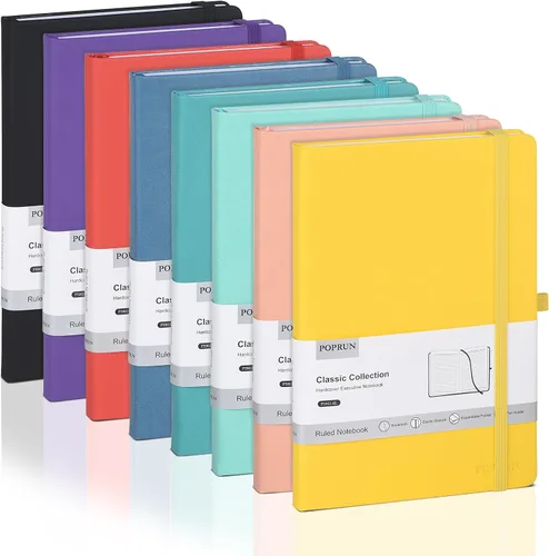 Vista 9 de POPRUN - Cuadernos de diario rayados A5, cuaderno de tapa dura de cuero grueso para escritura, trabajo de negocios, viajes, escuela, universidad