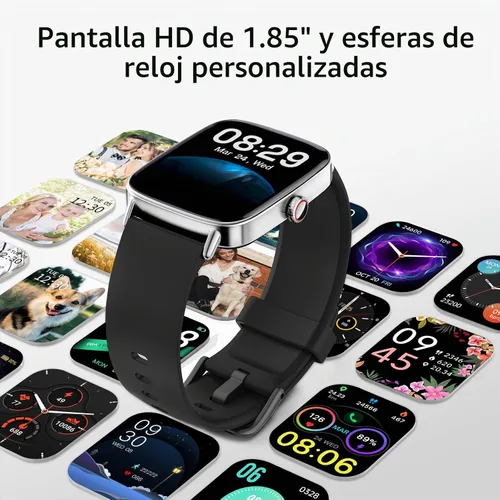 Vista 8 de Reloj inteligente para mujer, reloj inteligente HD de 1.85 pulgadas, compatible con iPhone/Samsung/Android (respuesta/hacer llamadas), más de 100