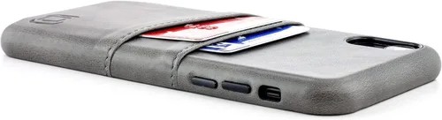 Vista 5 de Dockem Funda tipo cartera para iPhone XR (6.1"): Placa de metal integrada para montaje magnético y 2 tarjeteros (Exec M2, cuero sintético, gris)