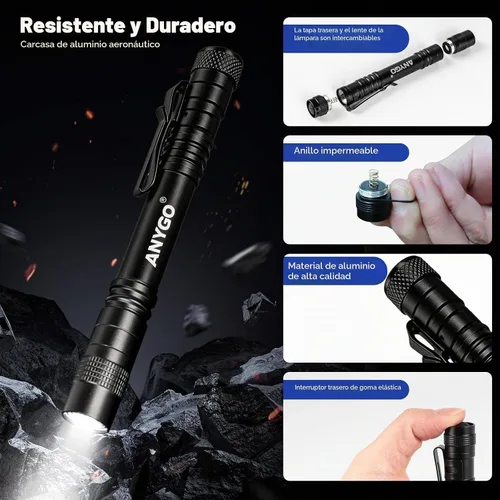 Vista 5 de Luz recargable para bolígrafo, linterna de bolsillo USB-C de alto