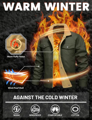 Vista 4 de MAGCOMSEN - Chaquetas de invierno para hombre, gruesas, con forro polar térmico, chaquetas forradas de algodón cálido tipo sherpa, con múltiples