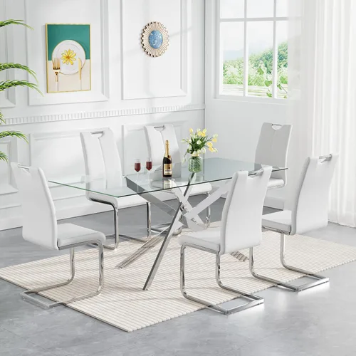 Vista 88 de HomVent Juego de mesa de comedor redonda de vidrio de 3 piezas, juego de mesa de cocina de vidrio redondo para 2 personas con 2 sillas de comedor