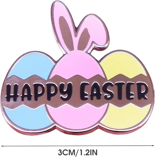 Vista 6 de Broche de rosa para mujer, pasador esmaltado de Pascua con diseño de conejito de huevos de Pascua, bonita decoración de dibujos animados, joyería