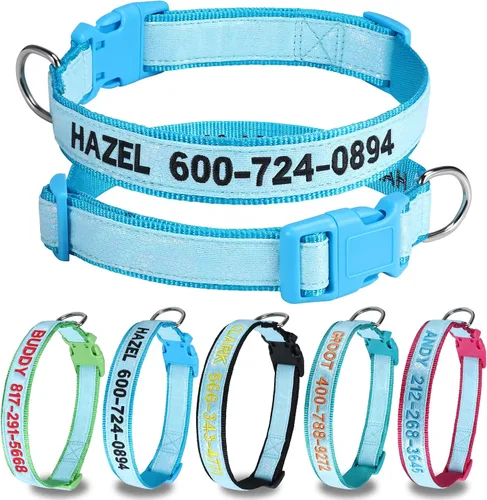 Vista 7 de Collares de perro personalizados reflectantes Wlitchi, collares de identificación luminosa personalizados bordados con nombre y número de teléfono
