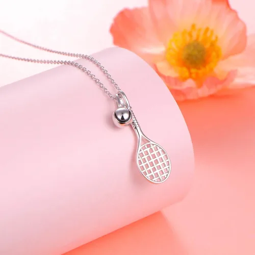 Vista 4 de DAOCHONG Collar con colgante de raqueta de tenis de plata esterlina S925, regalo para amantes de los deportes de tenis de 18 pulgadas a 20 pulgadas