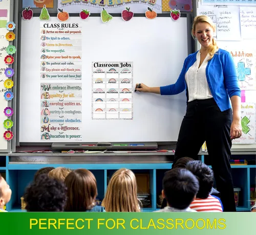 Vista 7 de Gráficos de reglas de trabajo de clase bohemia, bienvenida y clases laminadas de 14 x 19.5 pulgadas, carteles y decoraciones para el aula
