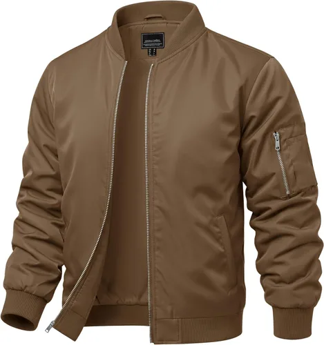 Vista 13 de CRYSULLY Chaquetas bomber ligeras para hombre, con cremallera completa, casual, rompevientos, de golf, a la moda, con bolsillo