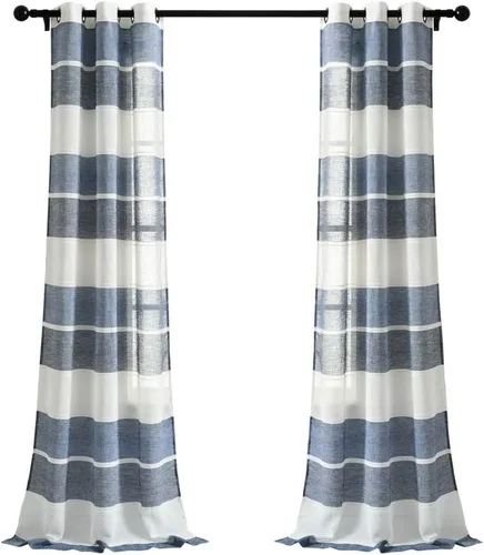 Vista 8 de Lush Decor Par de paneles de cortinas transparentes con ojales y textura beige para ventana (84 x 38 pulgadas)