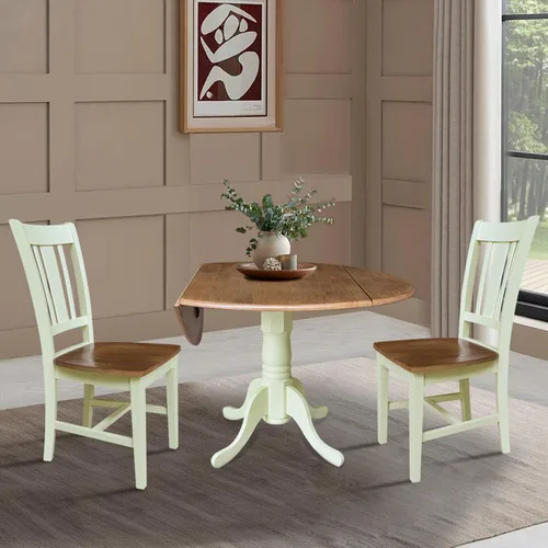 Vista 6 de IC INTERNATIONAL CONCEPTS Mesa de comedor de doble hoja de 42 pulgadas con 2 sillas Nogal/Concha