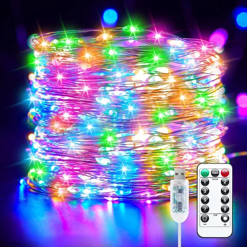 Vista 12 de Minetom Guirnalda de luces parpadeantes enchufables, 100 luces LED USB de Blanco puro