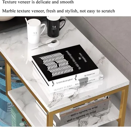 Vista 5 de Mesa de consola moderna para sofá con estantes, mesa de entrada, mesa auxiliar para espacios pequeños con marco de metal, mesa de almacenamiento