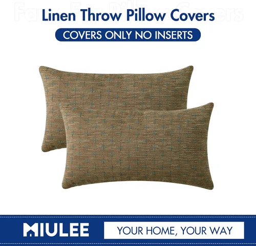 Vista 242 de MIULEE - Juego de 2 fundas de almohada decorativas de lino de arpillera navideñas, modernas, estilo campestre, rústicas, tejidas, con textura