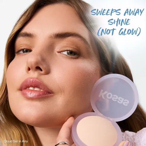 Vista 3 de Kosas Cloud Set Polvo fijador prensado – Polvo facial translúcido con control de brillo, acabado mate suave, aireado (porcelana transparente)