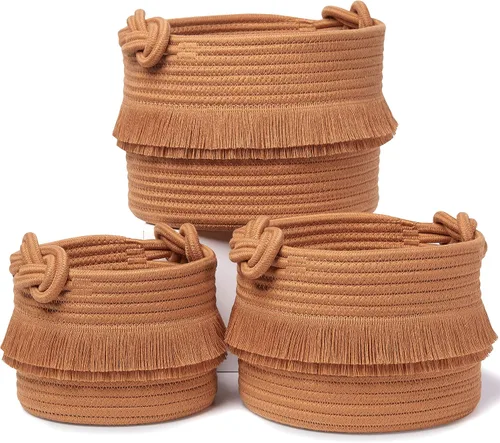 Vista 14 de NaturalCozy - Juego de 3 piezas de cestas de almacenamiento de decoración boho - Cestas tejidas de cuerda de algodón para organizar! Cosas pequeñas