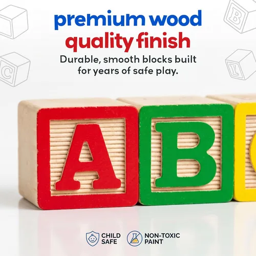 Vista 12 de 30 bloques con letras de colores de Skoolzy Juguete de construcción en madera ABC, para bebés, guarderías y preescolar Bloques de madera de lectura