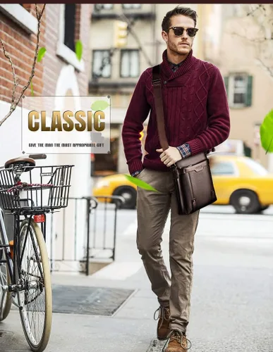 Vista 7 de Bolso bandolera de cuero para hombre, bolso de hombro para hombre