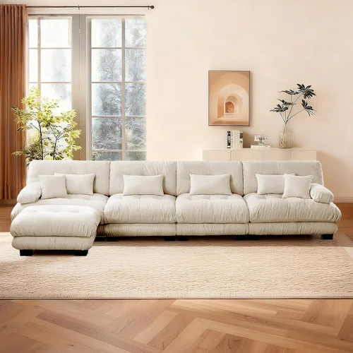 Vista 98 de Reposapiés Otomano Tapizado de Terciopelo con Cojín para Sofá Seccional Sofá 300 libras para Sala de Estar (Beige)