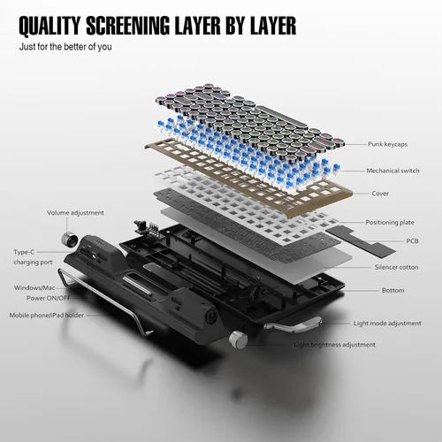 Vista 7 de Yoidesu Mechanical Keyboard, Bluetooth 5.0 Computer Keyboards with 84 Key Blue Switches, Punk Round Keycap, RGB Backlight, Retro Typewriter