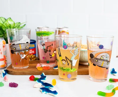 Vista 6 de Rick and Morty Vasos de pinta de 16 onzas, juego de 4 vasos de cerveza tradicionales para licor, bebidas