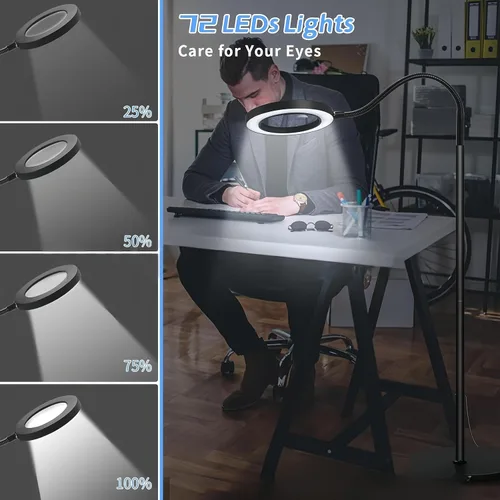 Vista 5 de Lupa de 10X con luz de tres colores de temperatura LED de altura ajustable luces de piso adecuadas para leer, artesanías y comerciantes de joyas