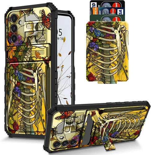 Vista 29 de Funda para Galaxy S21 FE 5G 2022 con soporte, funda de doble capa de policarbonato duro de TPU suave, estampado de vaca, estampado animal
