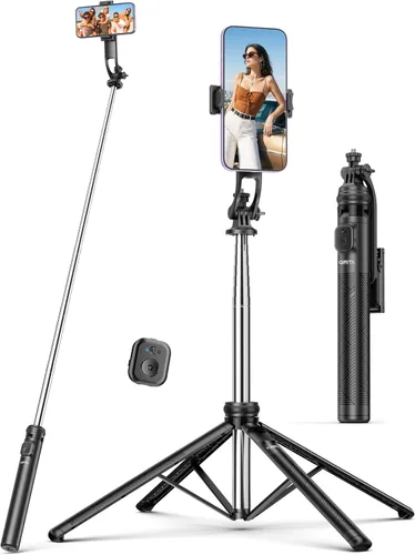 Vista 7 de QIRITA Trípode de seguimiento facial automático de 64 pulgadas, rotación de 360° de aluminio, cuadrápodo, palo selfie con control remoto, trípode