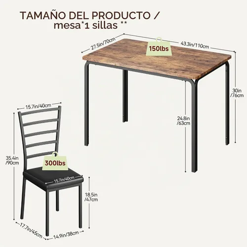 Vista 3 de IDEALHOUSE Juego de sillas de mesa de comedor de 5 piezas para espacios pequeños, juego de comedor moderno de interior para 4, juego de mesa Marrón