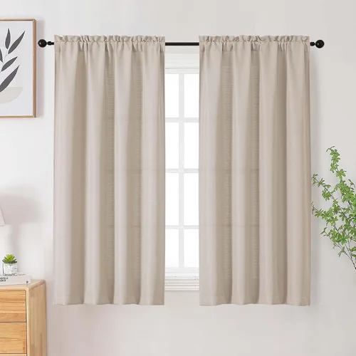 Vista 74 de Cortinas de lino para dormitorio y sala de estar de 96 pulgadas de largo, juego de 2 paneles, con bolsillo para cortinero, filtrado de luz, textura