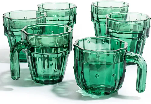 Vista 2 de Vasos apilables de cactus, regalos Stacktus, juego de vasos con forma de cactus de 6 a 10 onzas con asas, figuras de vidrio verde soplado