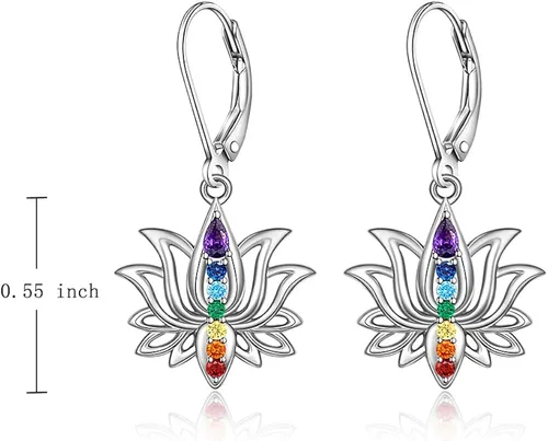Vista 6 de Aretes de chakras, flor de loto, conejo, voleibol, 7 piedras de chakra, aretes colgantes para mujer, aretes colgantes de cristal curativo para yoga