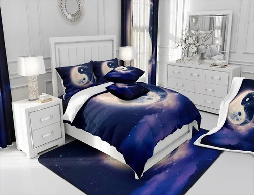 Vista 6 de Yin Yang - Manta de vellón para sofá o cama, diseño de cielo estrellado de galaxia, manta de felpa decorativa de cielo nocturno oscuro, manta Sherpa