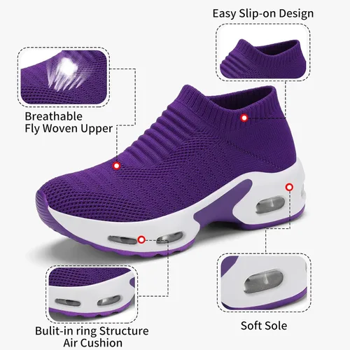 Vista 4 de Tenis de malla para mujer, antideslizantes, sin cordones, ligeros, con cámara de aire, para correr, trabajar