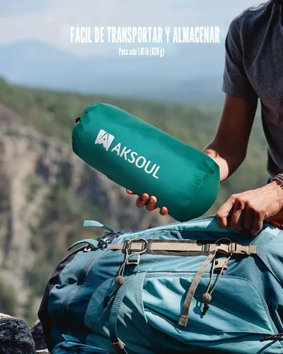 Vista 7 de AKSOUL Colchoneta de dormir para acampar con almohada: extra gruesa de 3.9 pulgadas, ultraligera autoinflable, colchón inflable compacto y ligero
