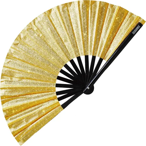 Vista 32 de SoJourner Bags Rave Fan – Abanico plegable grande – Abanico de mano Clack para raves, Halloween, Burlesque, atuendos arcoíris para mujeres