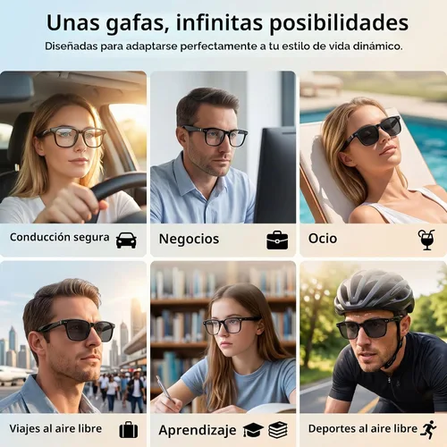 Vista 7 de Lentes de traducción Bluetooth inalámbricos inteligentes AI para hombres/mujeres con altavoces/Bluetooth y más de 140 idiomas traducción